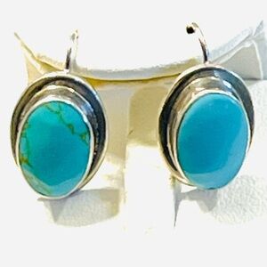 Turquoise and Silver Oval Earrings